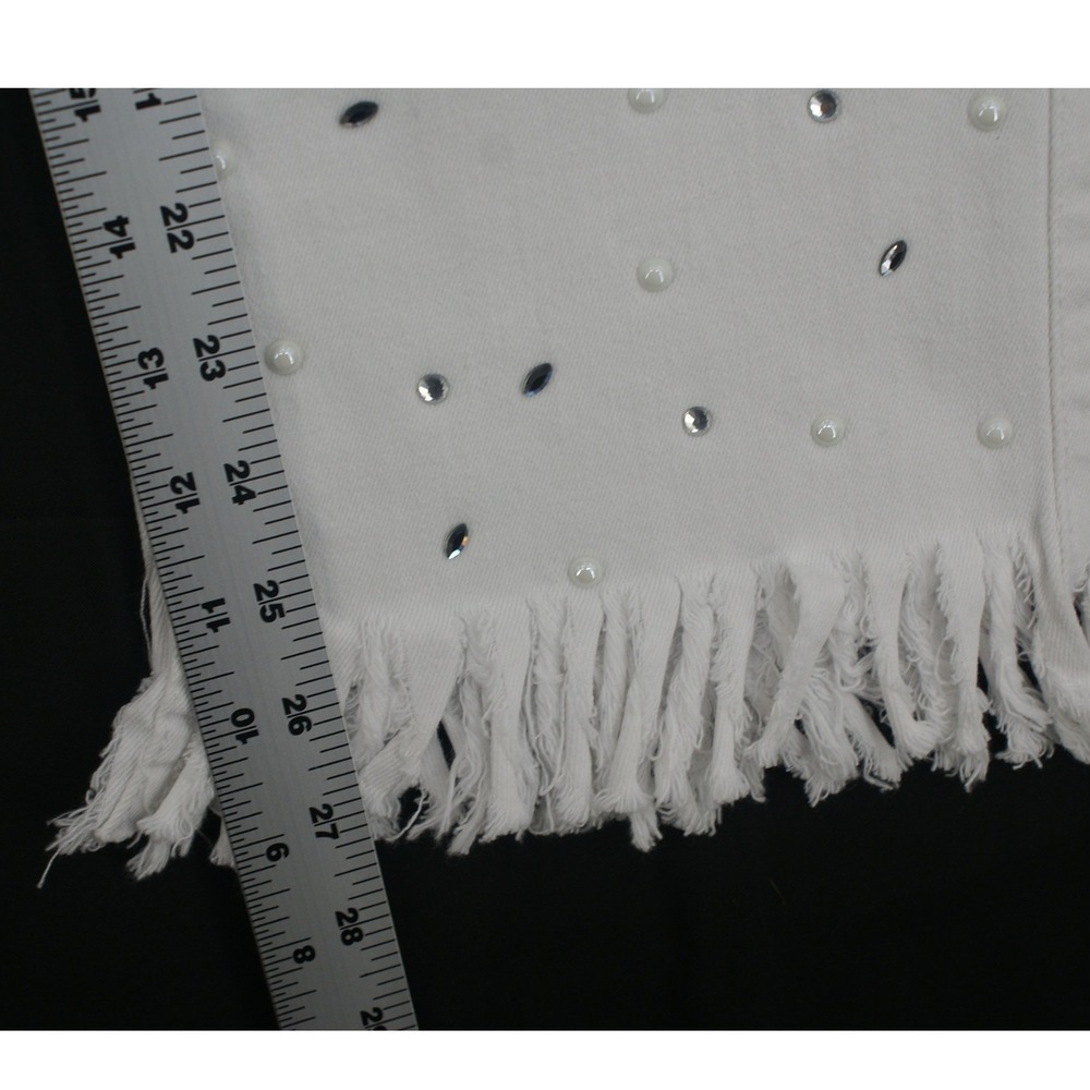 Rafaella Weekend White Embellished Fringe Hem Slimming Jeans Womens 12 Pearl Gem - Picture 6 of 10